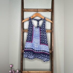 Alya Blue and White Asymmetrical Tank Top